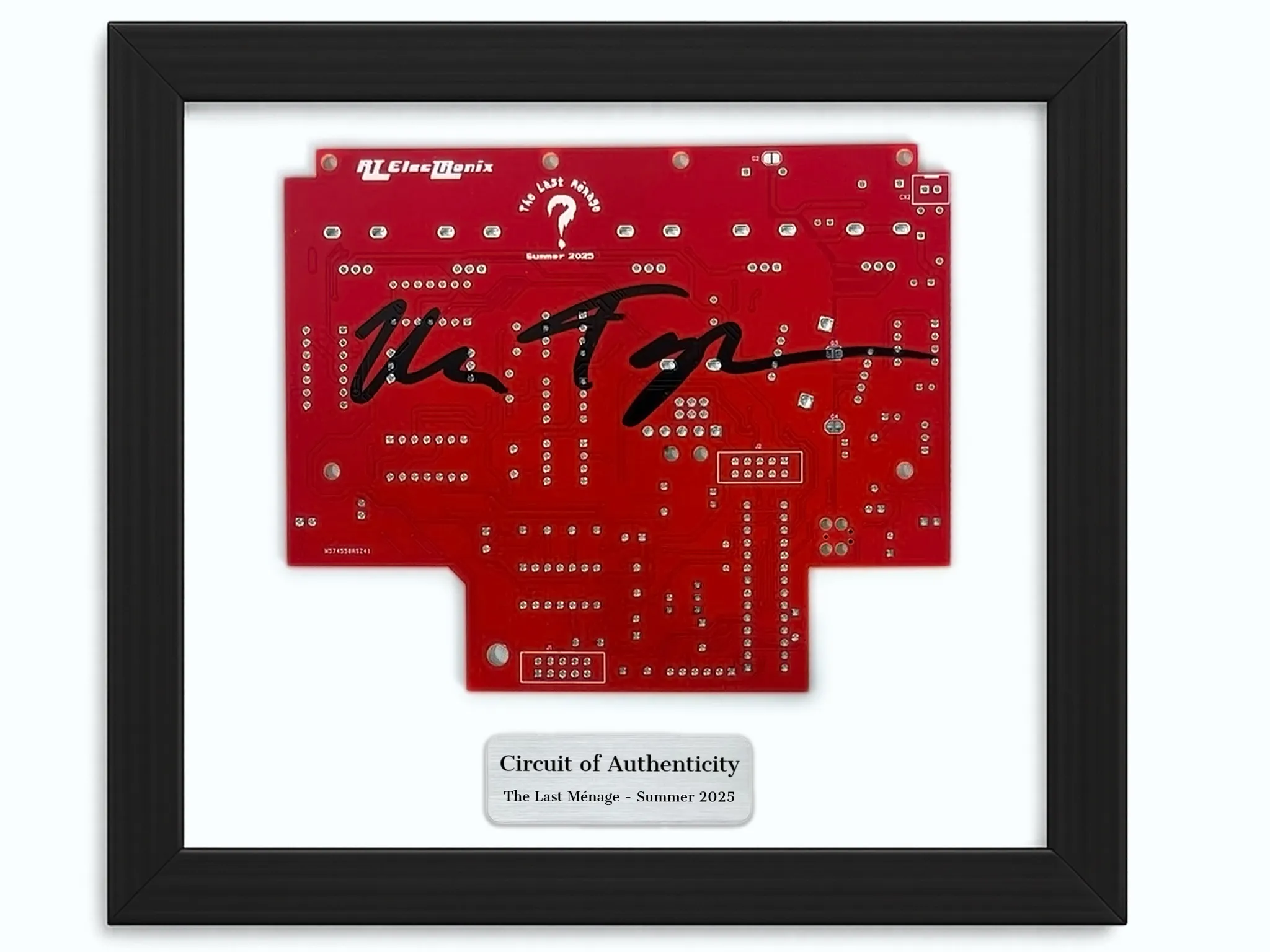Red Threeway circuit board signed by one RT ElecTRonix builder.